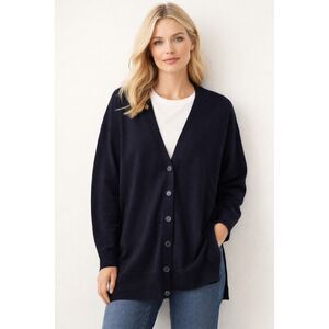 NWT Talbots Cardigan Sweater Size 1X Petite Navy Blue Cotton Blend